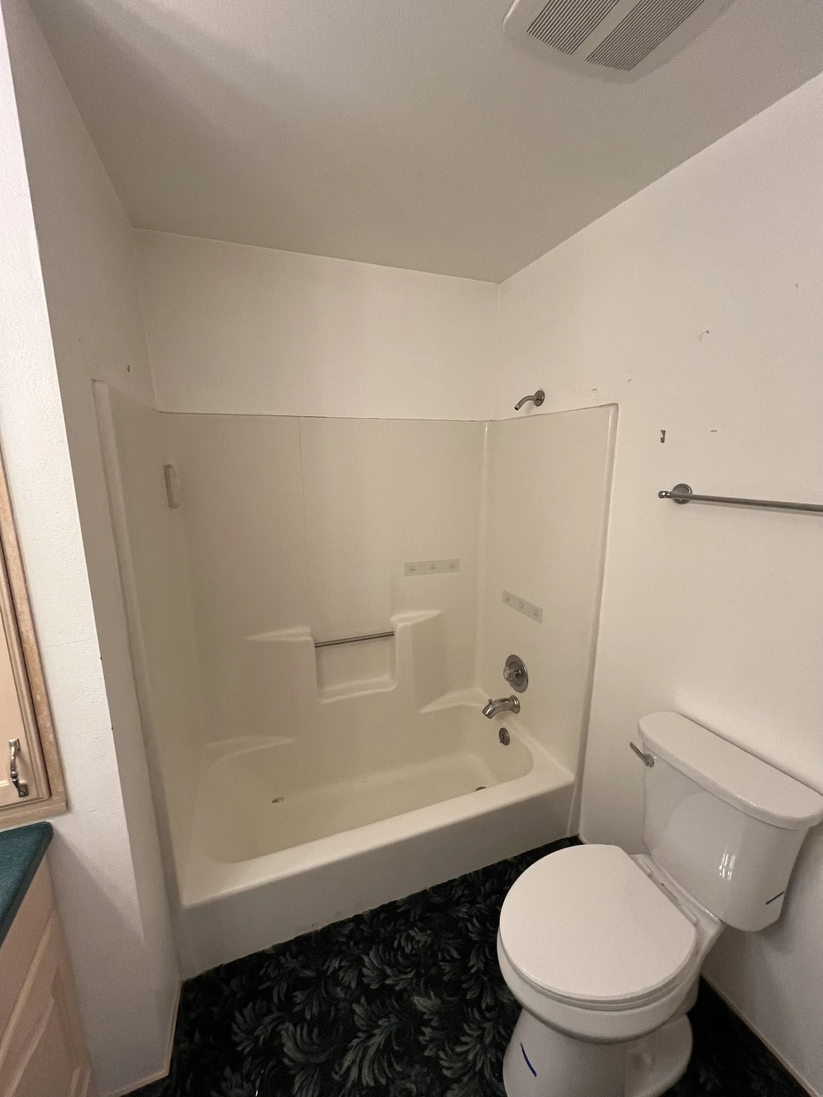 Before: original fiberglass tub surround